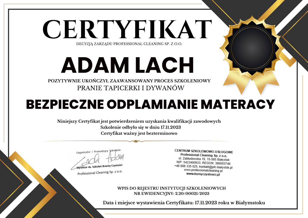 Szkolenie odplamianie materacy