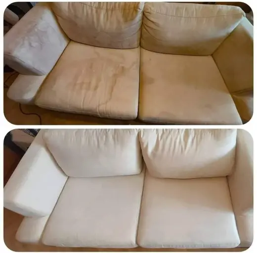 Pranie sofy — przed i po — realizacja Professional Cleaning