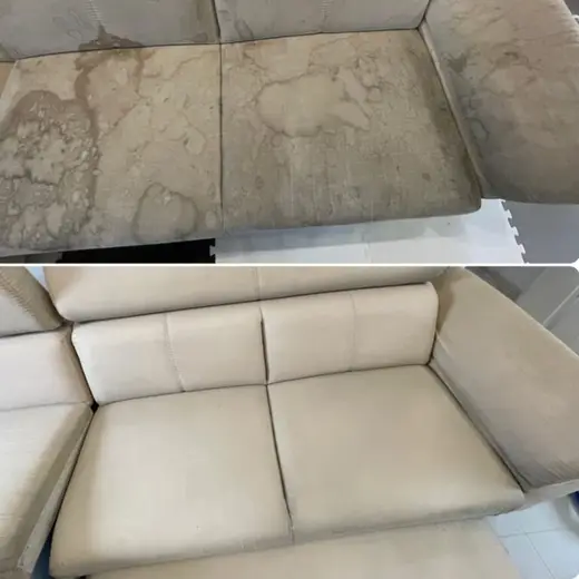 Pranie kanapy — przed i po — realizacja Professional Cleaning