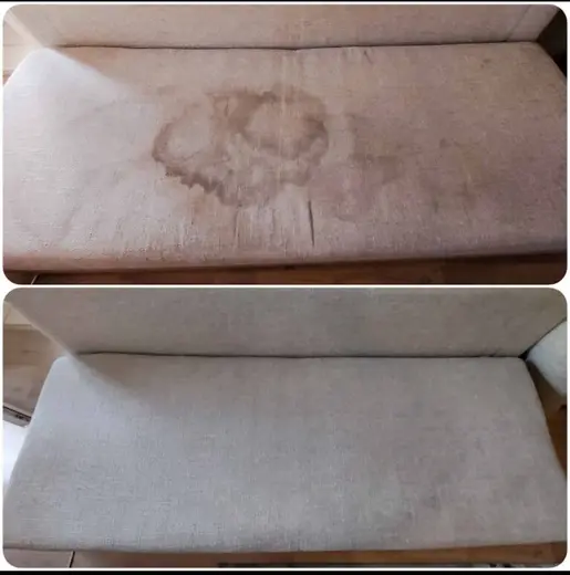 Usunięcie plamy z kanapy — przed i po — realizacja Professional Cleaning
