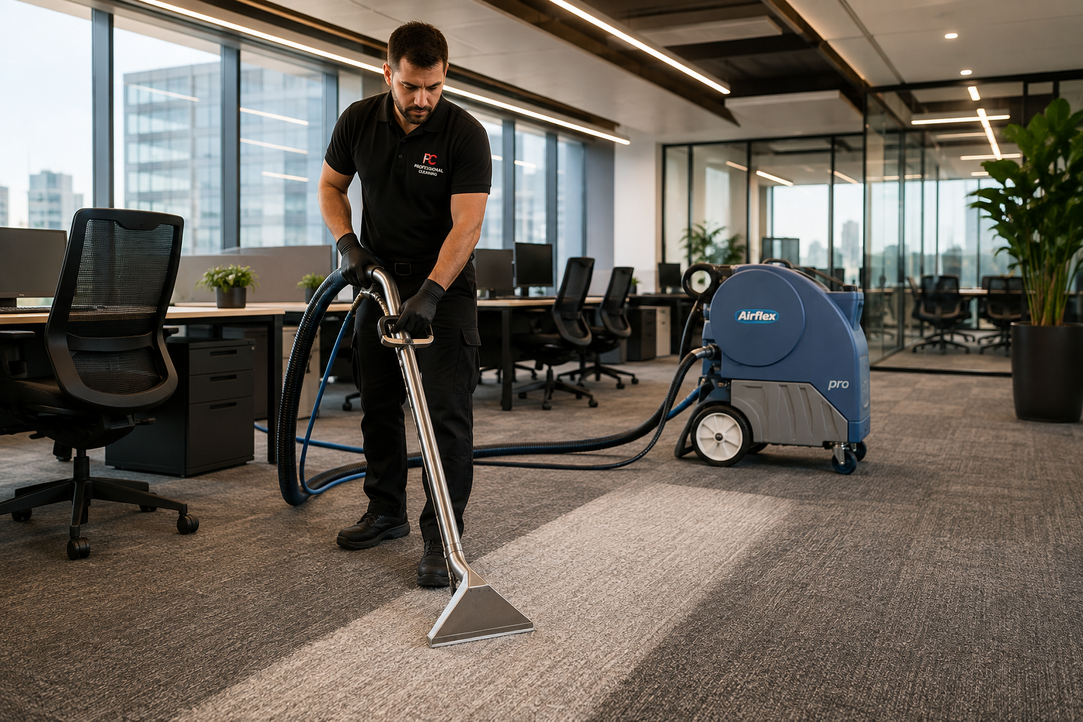 Profesjonalne pranie wykładzin biurowych, technologia Airflex Pro